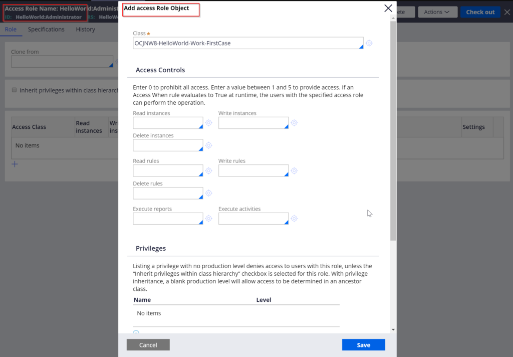 access role and access role to object pega 8