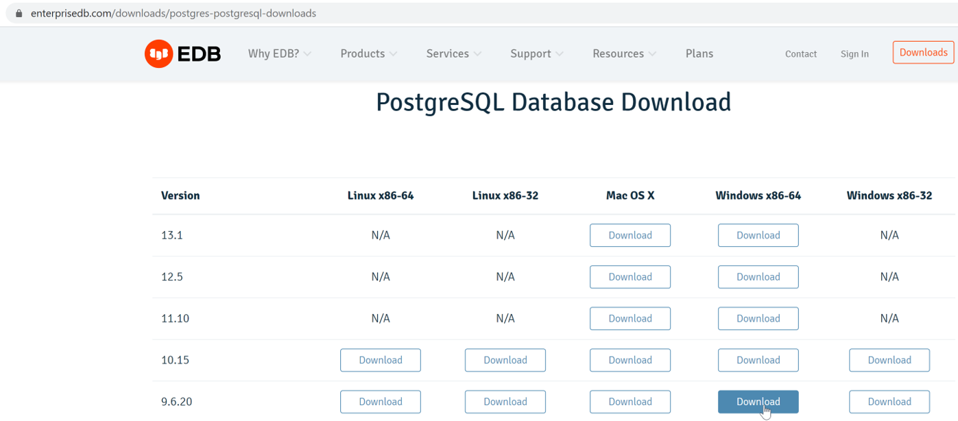 pega postgreSQL database download