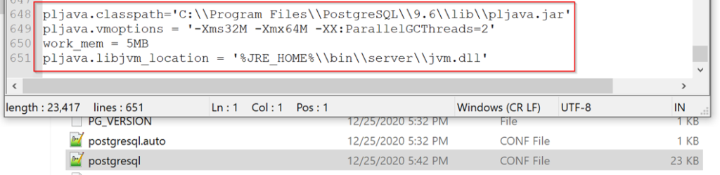 postgresql config file for pega platform 8.5 installing