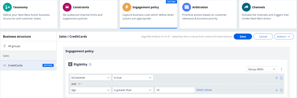 eligibility engagement policy pega