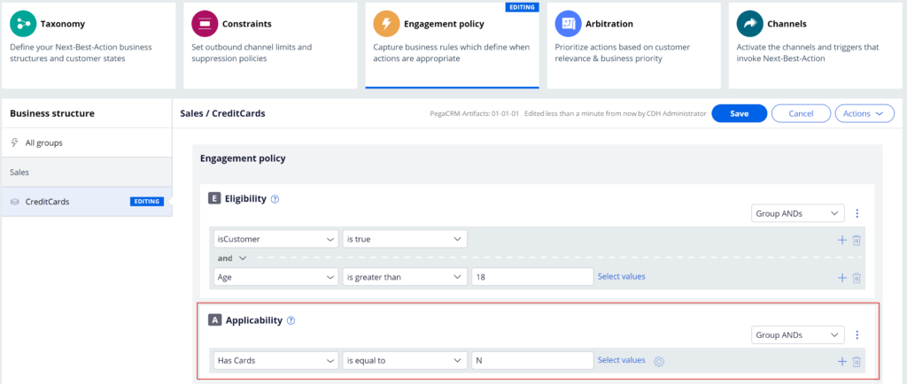 applicability engagement policy pega decision hub