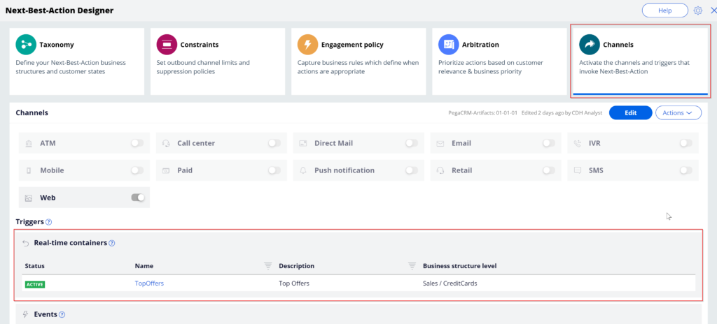 real time containers pega customer user actions