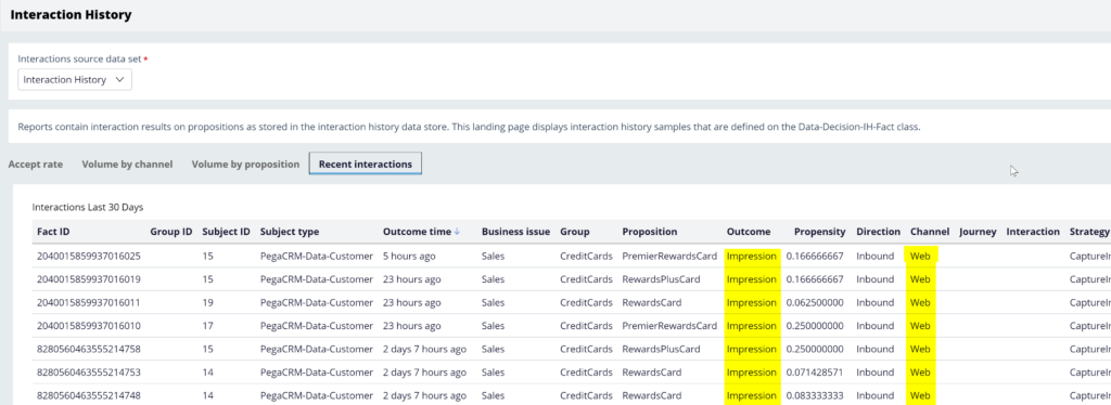 pega customer decision hub interaction history screen