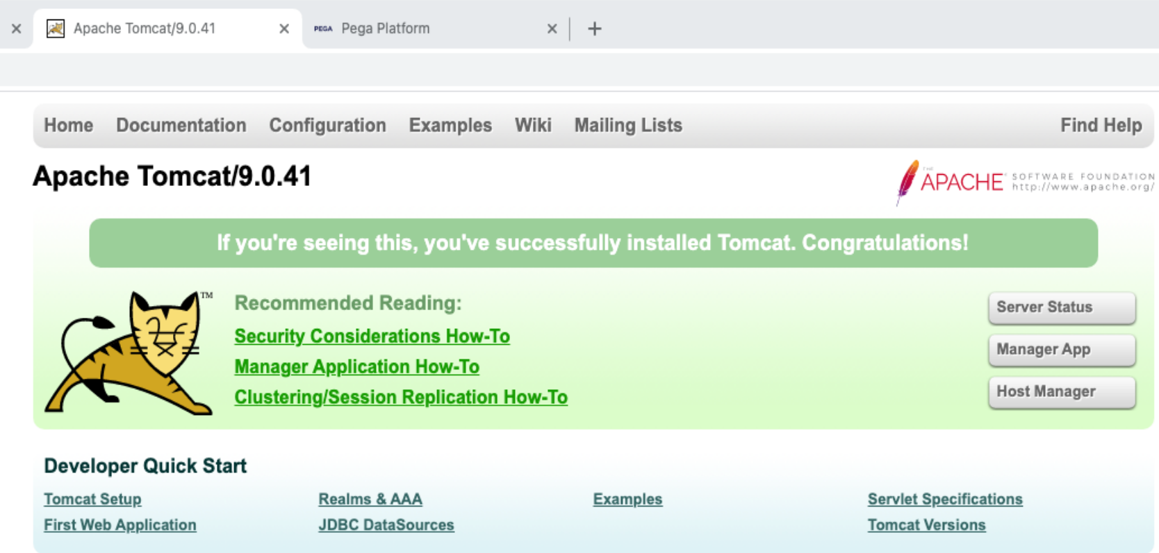 tomcat home page pega personal editon installation